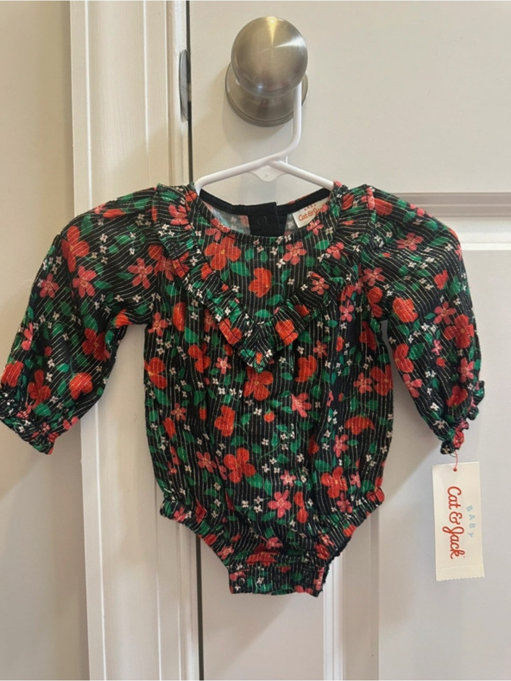 Cat & Jack Black Floral Holiday Bubble